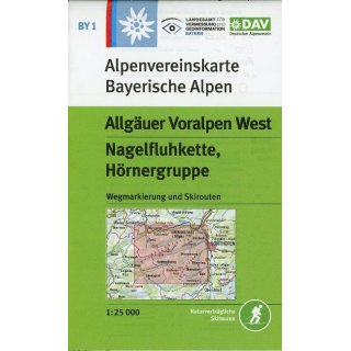 DAV Alpenvereinskarte Bayerische Alpen 01. Allgäuer Voralpen West, Nagelfluhkette, Hörnergruppe 1 : 25 000