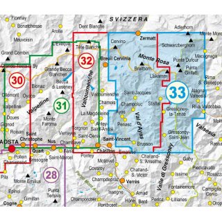 33 Monte Rosa, Alta Valle di Gressoney, Alta Val dAyas 1:25.000