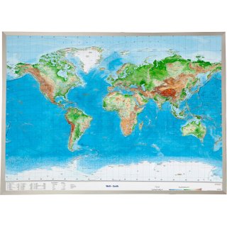 Reliefkarte Welt mit Alurahmen