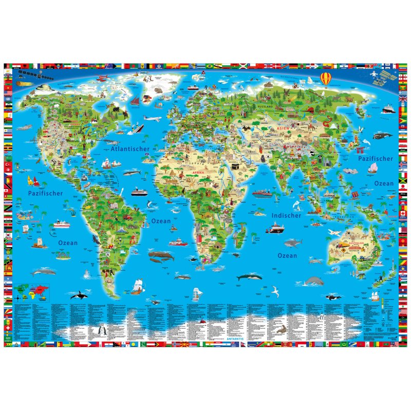 Illustrierte Weltkarte mit Flaggenrand (für Kinder) - LandkartenSchropp.de  Online Shop