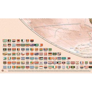 Weltkarte politisch mit Flaggen Sepia