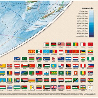 Weltkarte physisch mit Flaggen