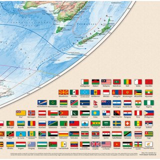 Weltkarte Satellitenbild mit Flaggen