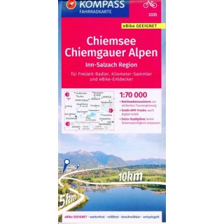 KOMPASS Fahrradkarte 3335 Chiemsee, Chiemgauer Alpen 1:70.000, FK 3335
