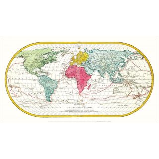 Weltkarte 1782  mit Entdeckungsfahrten von James Cook &ndash; Matthus Lotter