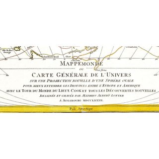 Weltkarte 1782  mit Entdeckungsfahrten von James Cook &ndash; Matthäus Lotter