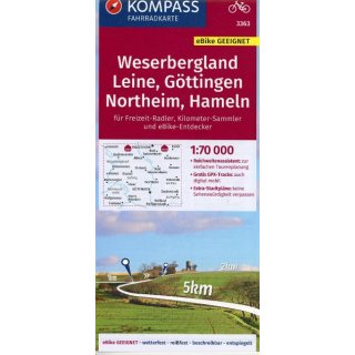 KOMPASS Fahrradkarte Weserbergland - Leine - Northeim 3363, 1:70 000