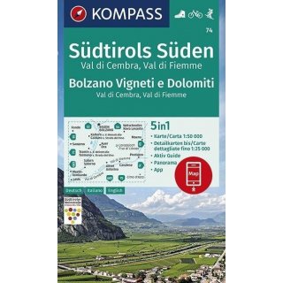 WK   74 Sdtirols Sden, Bolzano Vigneti e Dolomiti, Val di Cembra, Val di Fiemme 1:50 000