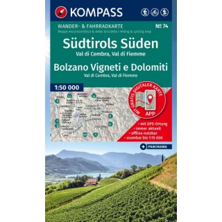 WK   74 Südtirols Süden, Bolzano Vigneti e Dolomiti, Val di Cembra, Val di Fiemme 1:50 000