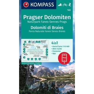 WK  145 Pragser Dolomiten, Naturpark Fanes-Sennes-Prags, Dolomiti di Braies, Parco Naturale Fanes-Senes-Braies 1:25.000