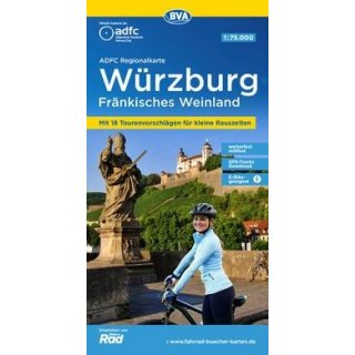ADFC Regionalkarte Wrzburg Frnkisches Weinland mit Tourenvorschlgen, 1:75.000, rei- und wetterfest, GPS-Tracks Download, E-Bike geeignet
