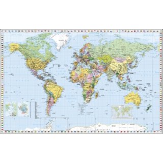 Weltkarte mit Flaggenrand 1:33.000.000