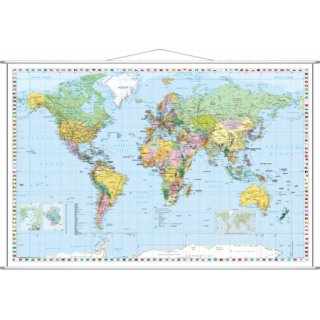 Weltkarte mit Flaggenrand 1:33.000.000