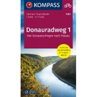 Fahrrad-Tourenkarte Donauradweg 1, von Donaueschingen nach Passau 1:50.000