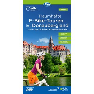 ADFC-Regionalkarte Traumhafte E-Bike-Touren im Donaubergland, 1:75.000