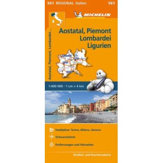 Aostatal, Piemont, Lombardei, Ligurien 1:400.000