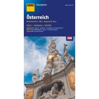 ADAC Urlaubskarte sterreich 01 Niedersterreich, Wien, 1:150 000