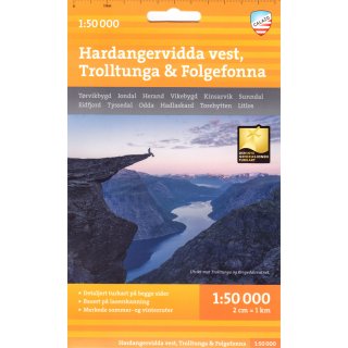 Hardangervidda vest, Trolltunga & Folgefonna 1:50.000