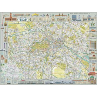 Berliner Wahrzeichenplan plano als Wandkarte