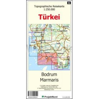 Bodrum - Marmaris - Topographische Reisekarte 1:250.000