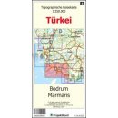Bodrum - Marmaris - Topographische Reisekarte 1:250.000