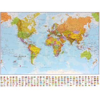 Weltkarte politisch mit Flaggen 1:60 Mio