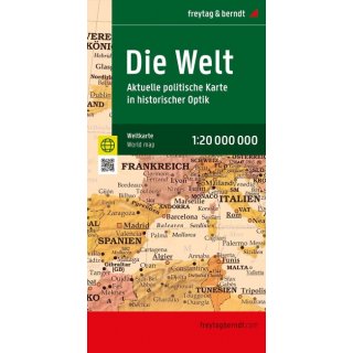 Aktuelle Weltkarte im antiken Stil, 1:20.000.000, Poster