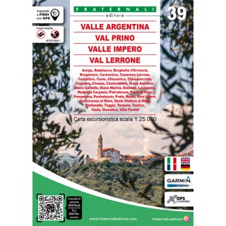 39 Valle Argentina, Val Prino, Valle Impero, Val Lerrone 1:25.000