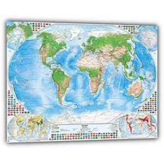 Satellitenbild-Weltkarte mit 4 Nebenkarten 119x84cm