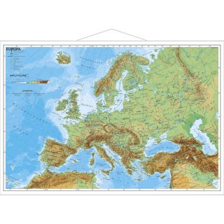 Europa, physisch 1 : 7 500 000. Wandkarte Kleinformat mit Metallst&auml;ben