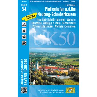 UK 50-34   Pfaffenhofen a.d. Ilm, Neuburg - Schrobenhausen 1:50.000