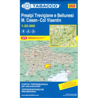 068 Prealpe Trevigiane e Bellunesi - M. Cesen - Col Visentin 1:25.000