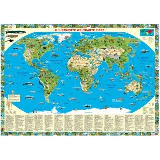 Illustrierte Weltkarte Tiere (fr Kinder)