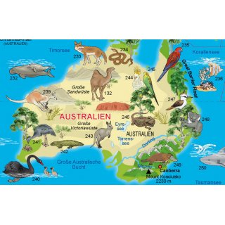 Illustrierte Weltkarte Tiere (fr Kinder)