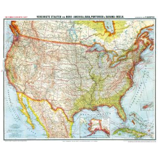 USA. General-Karte von Vereinigte Staaten Nord-Amerika (USA), Cuba, Portorico und Bahama-Inseln 1903