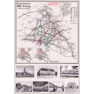 Deutsche Reichsbahn Übersichtskarte Danzig 1944 (gefaltete Karte)