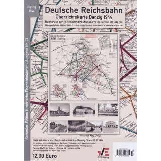 Deutsche Reichsbahn Übersichtskarte Danzig 1944 (gefaltete Karte)