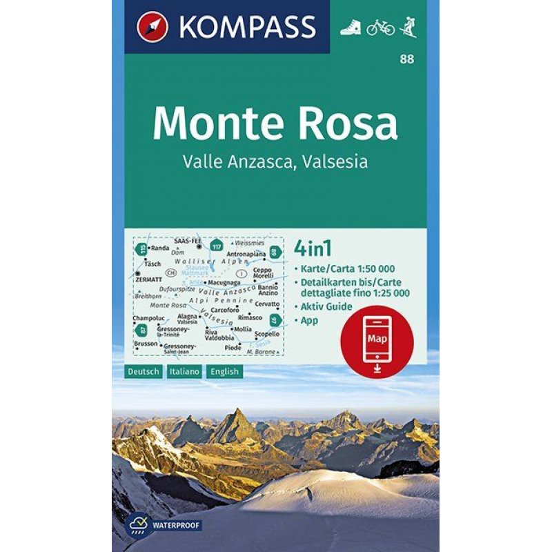 Kompass Wanderkarte Monte Rosa, Valle Anzasca, Valsesia ...