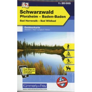 KuF Deutschland Outdoorkarte 52 Schwarzwald, Pforzheim, Baden-Baden, Bad Herrenalb, Bad Wildbad 1 : 35 000