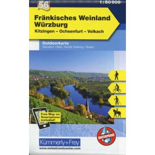 KuF Deutschland Outdoorkarte 56 Fränkisches Weinland, Würzburg, Kitzingen, Ochsenfurt, Volkach 1 : 50 000
