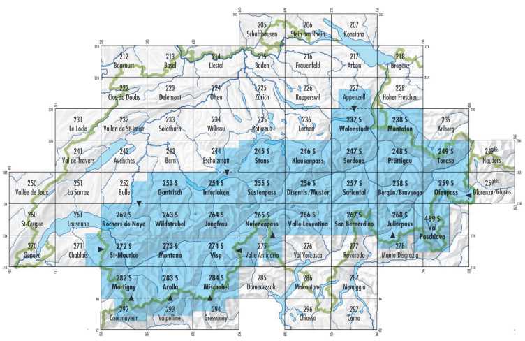 Swisstopo �bersicht Skiroutenkarten